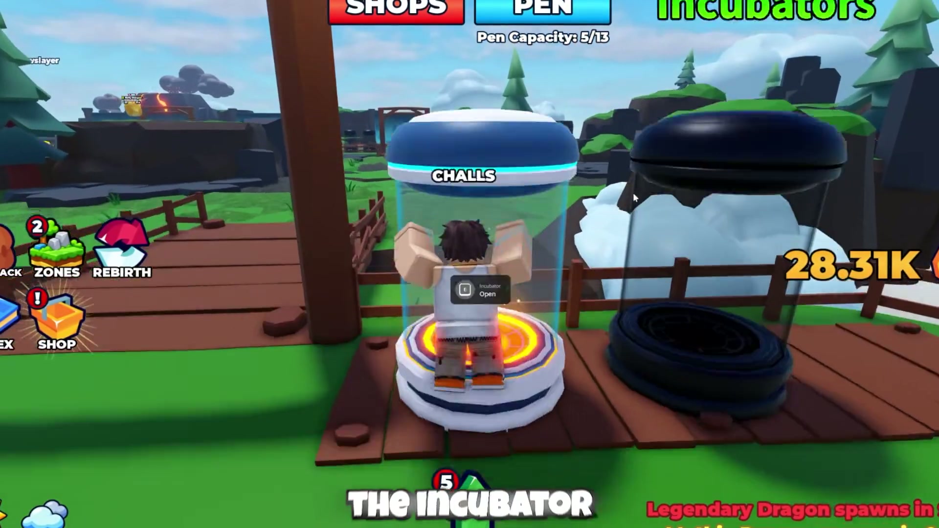 An E Incubator Open prompt appears beside an incubator.